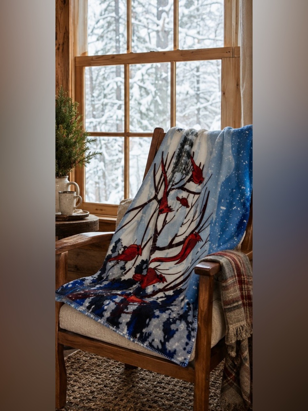 National Wildlife Federation Cozy Red Cardinal Winter Scene Fleece Throw Blanket